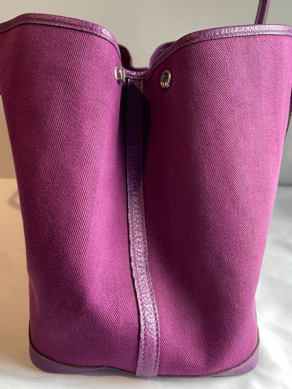 Hermes Garden Party 36 Toile & Leather Tote Palladium Hardware-Purple - Preowned - Picture 7 of 13
